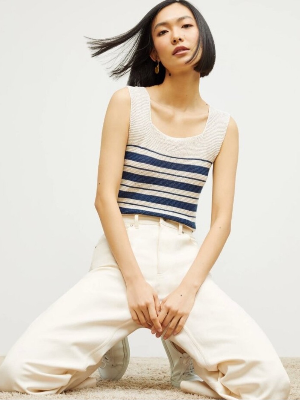 M.M. Lafleur The Adele Tank - Knit Linen Striped Office Classic Nautical Coastal